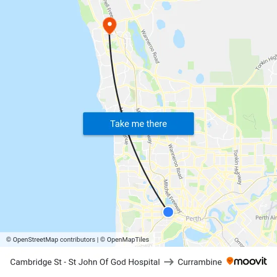 Cambridge St - St John Of God Hospital to Currambine map