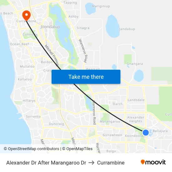 Alexander Dr After Marangaroo Dr to Currambine map