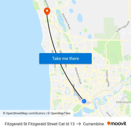 Fitzgerald St Fitzgerald Street Cat Id 13 to Currambine map