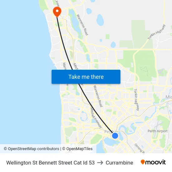 Wellington St Bennett Street Cat Id 53 to Currambine map
