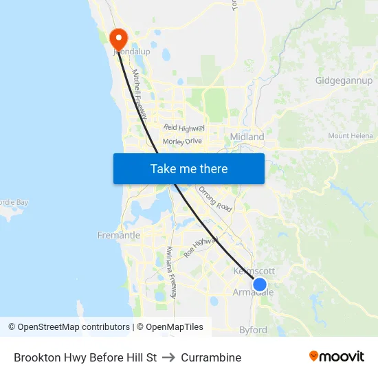 Brookton Hwy Before Hill St to Currambine map