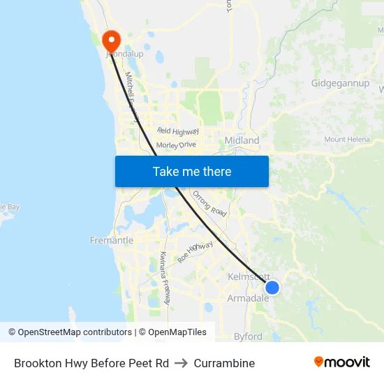 Brookton Hwy Before Peet Rd to Currambine map