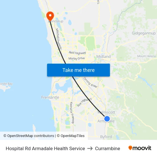 Hospital Rd Armadale Health Service to Currambine map
