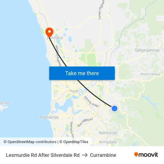 Lesmurdie Rd After Silverdale Rd to Currambine map
