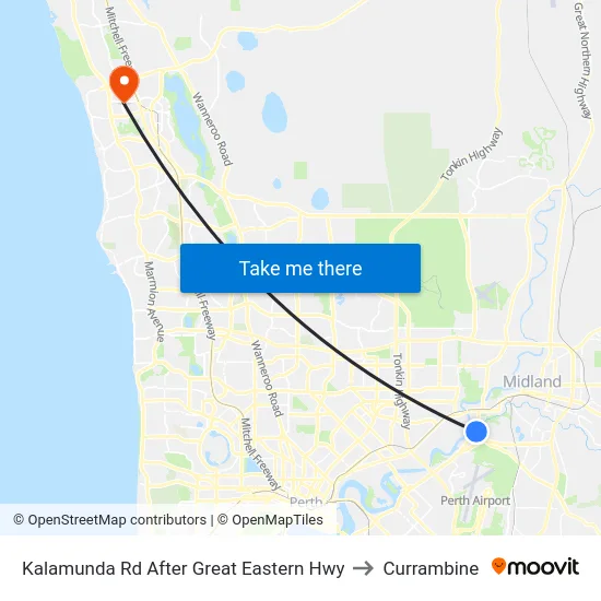 Kalamunda Rd After Great Eastern Hwy to Currambine map