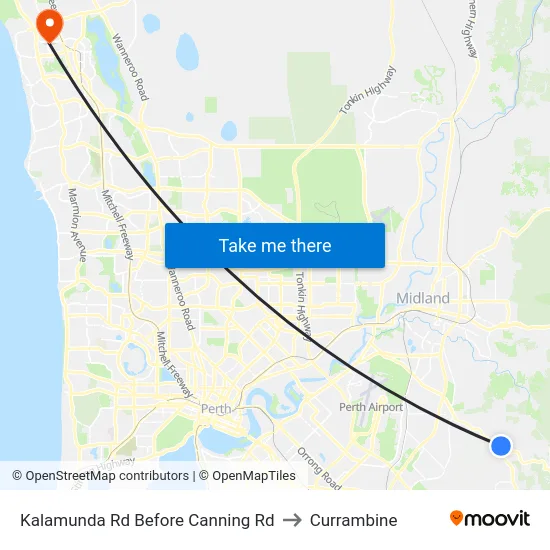 Kalamunda Rd Before Canning Rd to Currambine map