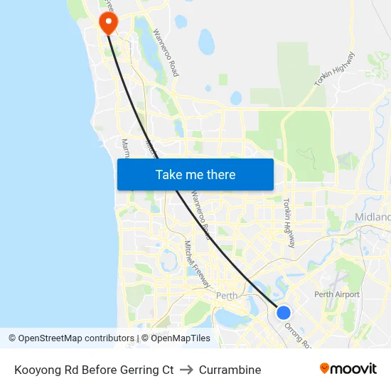 Kooyong Rd Before Gerring Ct to Currambine map