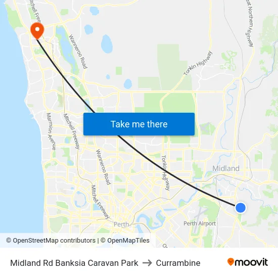Midland Rd Banksia Caravan Park to Currambine map
