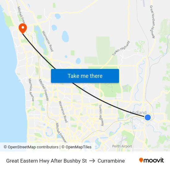 Great Eastern Hwy After Bushby St to Currambine map