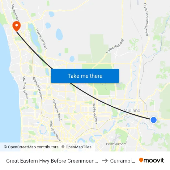 Great Eastern Hwy Before Greenmount Ri to Currambine map