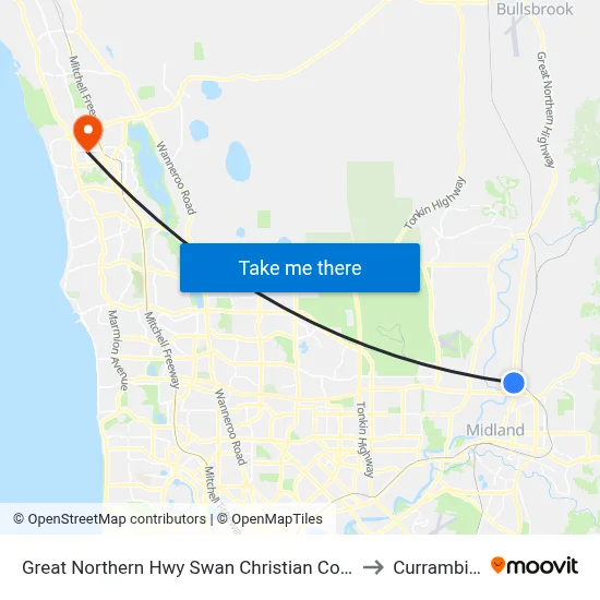 Great Northern Hwy Swan Christian College to Currambine map