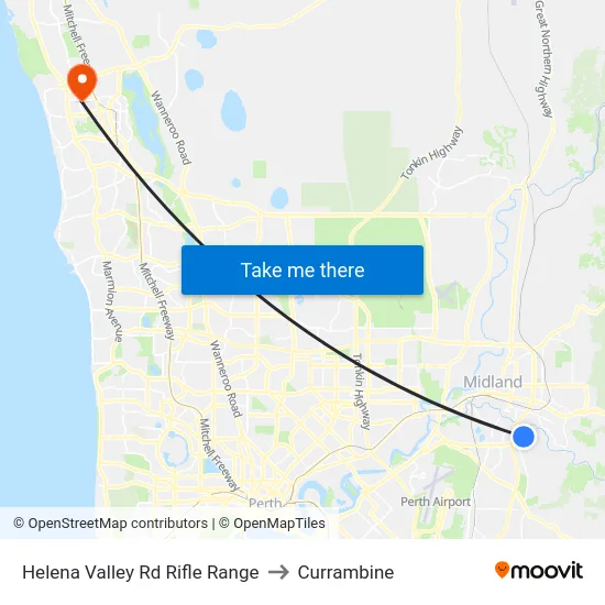 Helena Valley Rd Rifle Range to Currambine map
