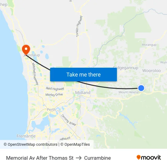 Memorial Av After Thomas St to Currambine map