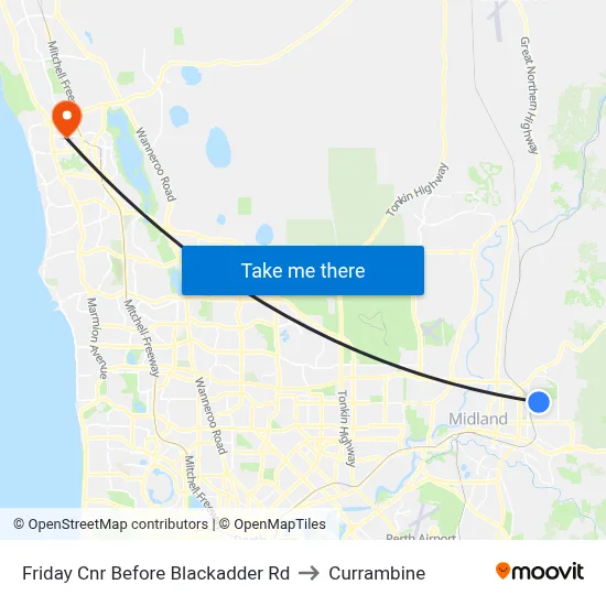 Friday Cnr Before Blackadder Rd to Currambine map