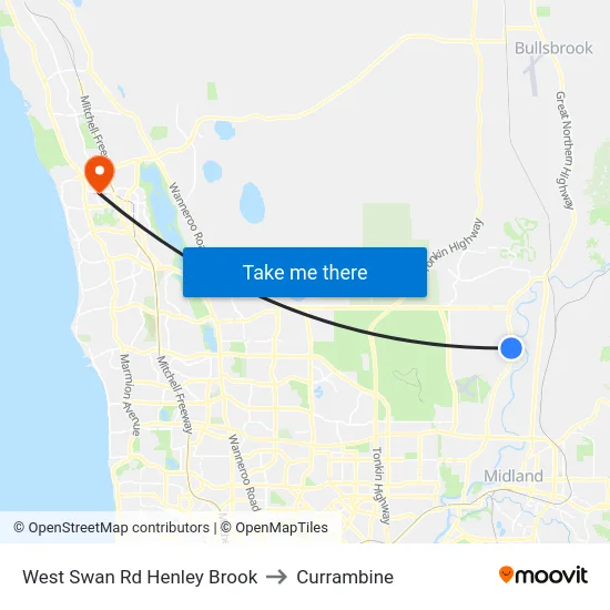 West Swan Rd Henley Brook to Currambine map