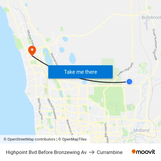 Highpoint Bvd Before Bronzewing Av to Currambine map