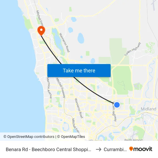 Benara Rd - Beechboro Central Shopping Ctr to Currambine map