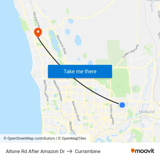 Altone Rd After Amazon Dr to Currambine map
