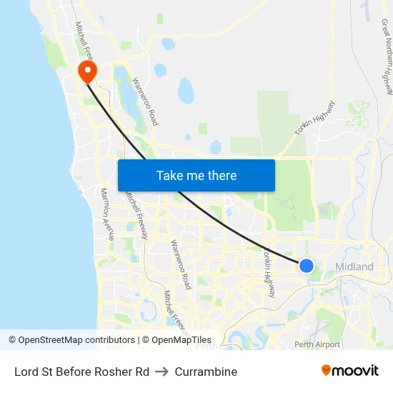Lord St Before Rosher Rd to Currambine map