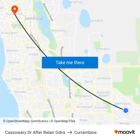 Cassowary Dr After Belair Gdns to Currambine map