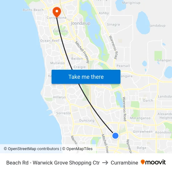 Beach Rd - Warwick Grove Shopping Ctr to Currambine map