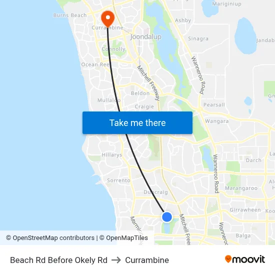Beach Rd Before Okely Rd to Currambine map