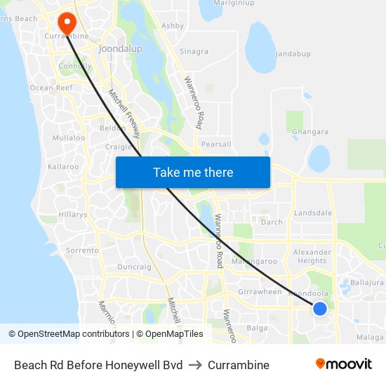 Beach Rd Before Honeywell Bvd to Currambine map