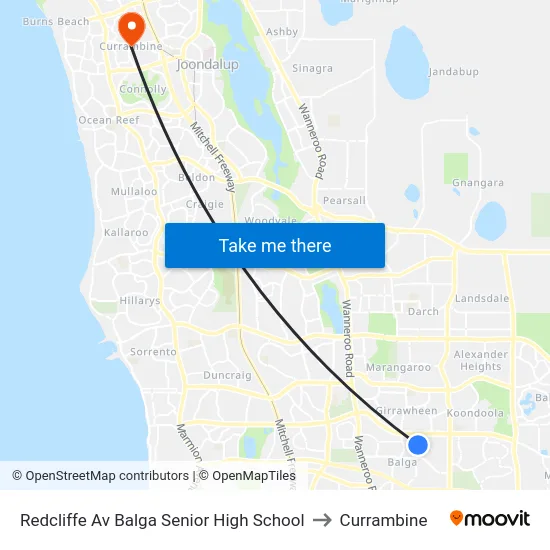 Redcliffe Av Balga Senior High School to Currambine map