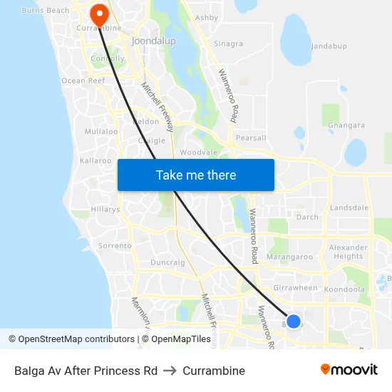 Balga Av After Princess Rd to Currambine map