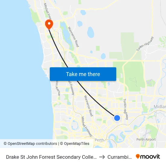 Drake St John Forrest Secondary College to Currambine map
