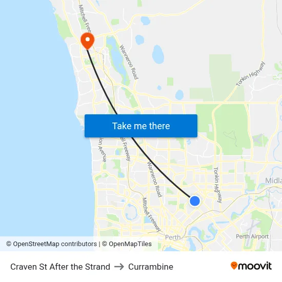 Craven St After the Strand to Currambine map
