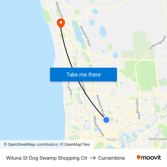 Wiluna St Dog Swamp Shopping Ctr to Currambine map