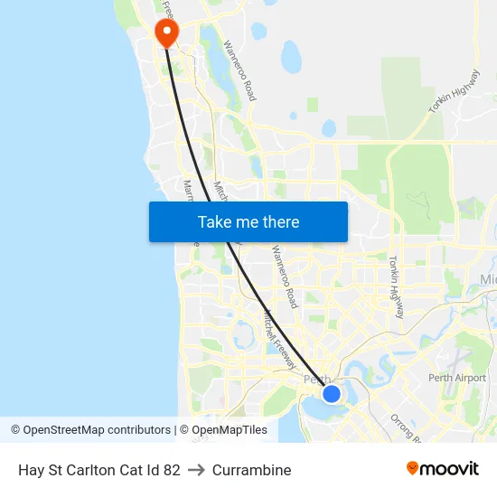 Hay St Carlton Cat Id 82 to Currambine map