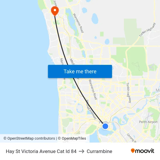 Hay St Victoria Avenue Cat Id 84 to Currambine map