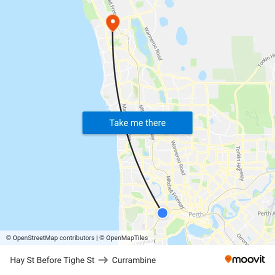 Hay St Before Tighe St to Currambine map