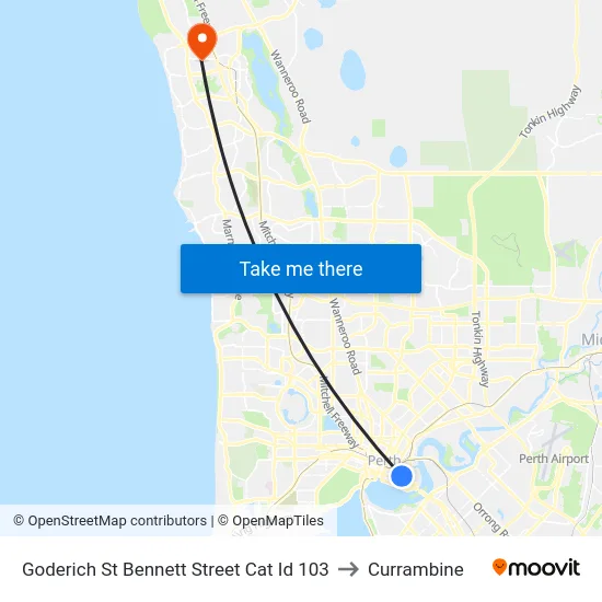 Goderich St Bennett Street Cat Id 103 to Currambine map