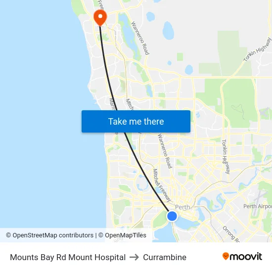 Mounts Bay Rd Mount Hospital to Currambine map