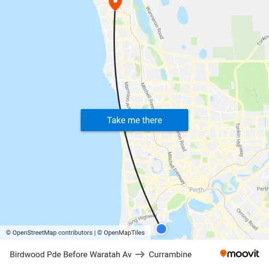 Birdwood Pde Before Waratah Av to Currambine map