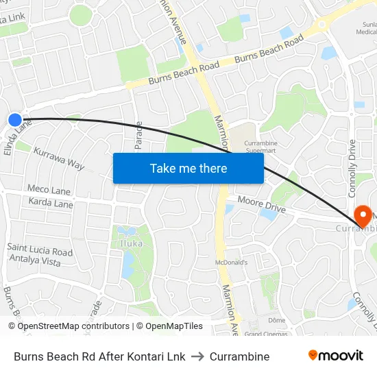 Burns Beach Rd After Kontari Lnk to Currambine map