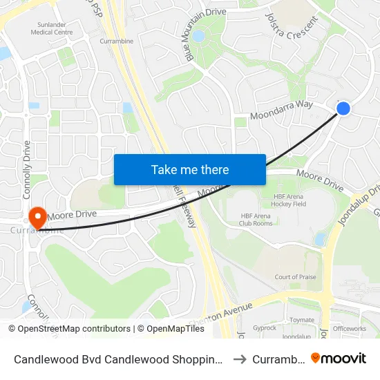 Candlewood Bvd Candlewood Shopping Centre to Currambine map