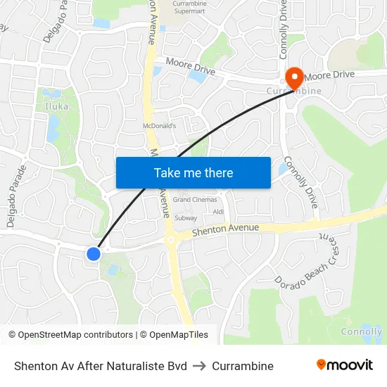 Shenton Av After Naturaliste Bvd to Currambine map