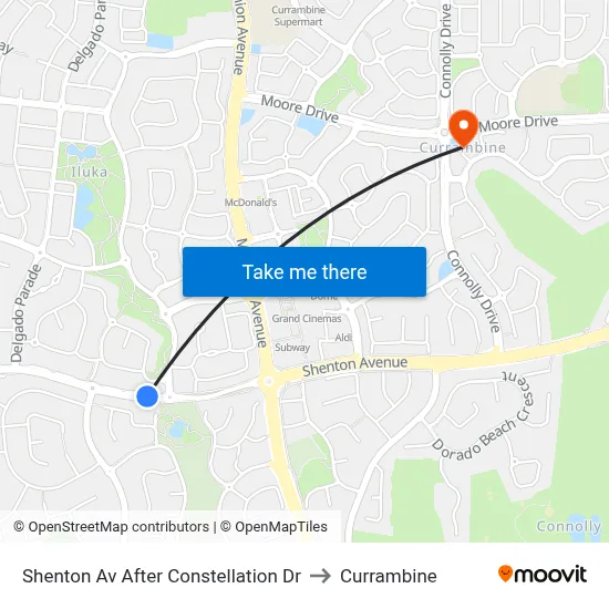 Shenton Av After Constellation Dr to Currambine map
