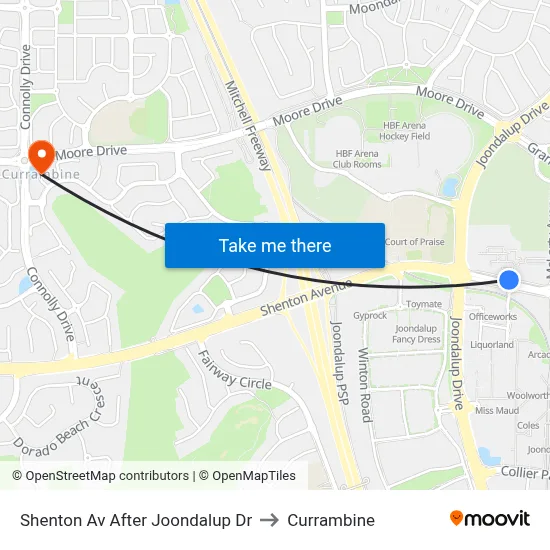 Shenton Av After Joondalup Dr to Currambine map
