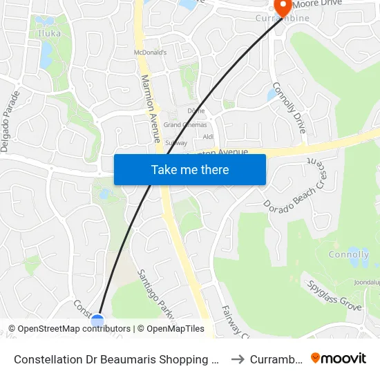 Constellation Dr Beaumaris Shopping Centre to Currambine map