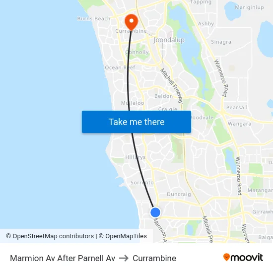 Marmion Av After Parnell Av to Currambine map