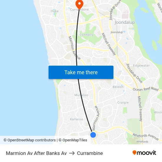 Marmion Av After Banks Av to Currambine map
