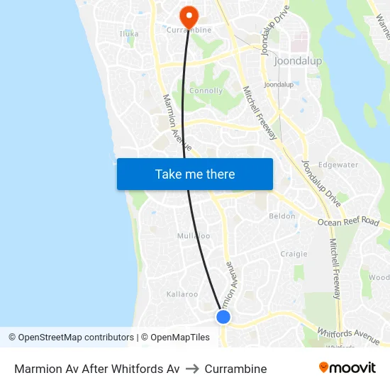 Marmion Av After Whitfords Av to Currambine map