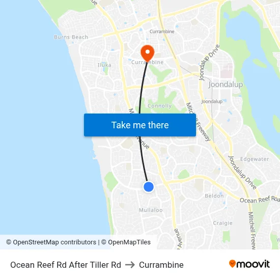 Ocean Reef Rd After Tiller Rd to Currambine map