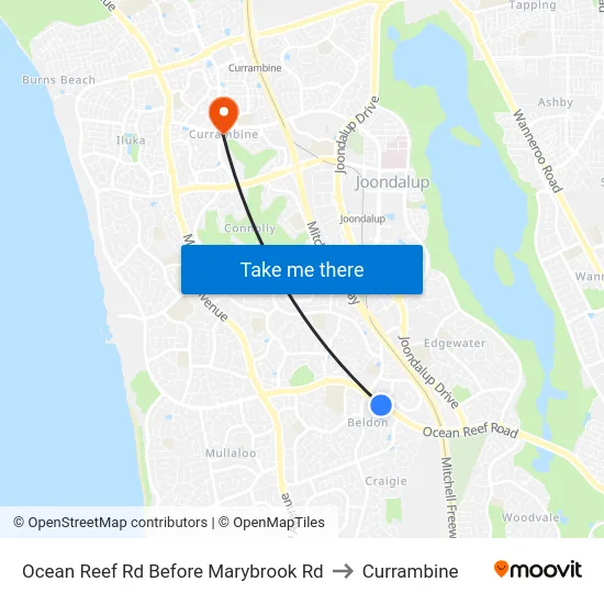 Ocean Reef Rd Before Marybrook Rd to Currambine map