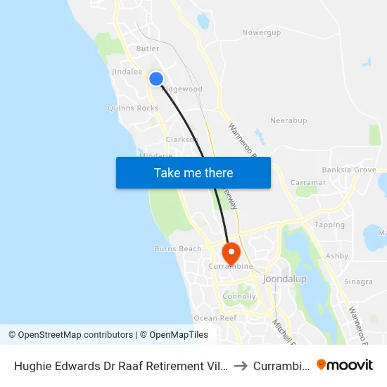 Hughie Edwards Dr Raaf Retirement Village to Currambine map